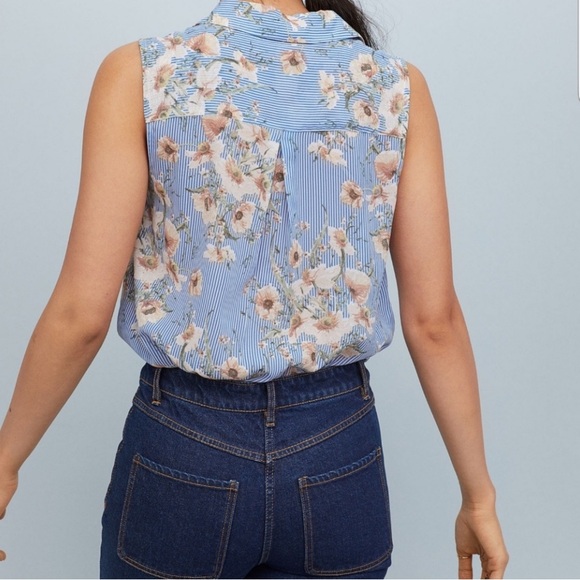 H&M Tops - H&M Blouse Women's Sz 4 Blue/White Stripe Floral Hi Low Hem